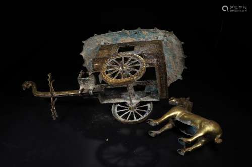Gold Plated Bronze Carriage with Detailed Carving