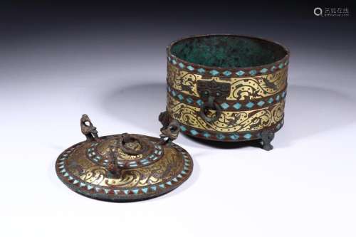 Bronze Gold Plated Censer inlay with Turquoise from West Han