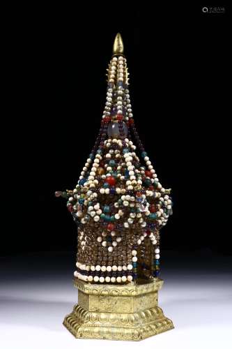 Gold plated Bronze Crystal Pagoda from Qing Dynasty