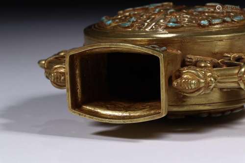 Gold Amphora inlay with Turquoise from Qing Dynasty