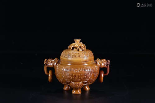 HETIAN YELLOW JADE TRIPOD CENSER