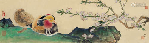 陈佩秋（b.1923） 桃花鸳鸯 镜片 设色绢本