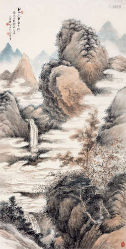 启功（1912～2005） 丙戌（1946）年作 秋山人在画中行 镜片 设色纸本