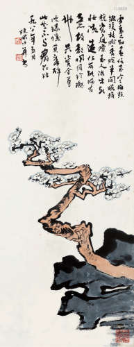 陆俨少（1909～1993） 1980年作 梅花傲雪 镜框 设色纸本