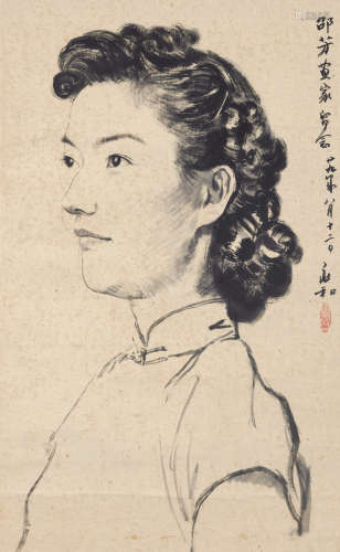 蒋兆和（1904～1986） 1940年作 邵芳画像 镜片 水墨纸本