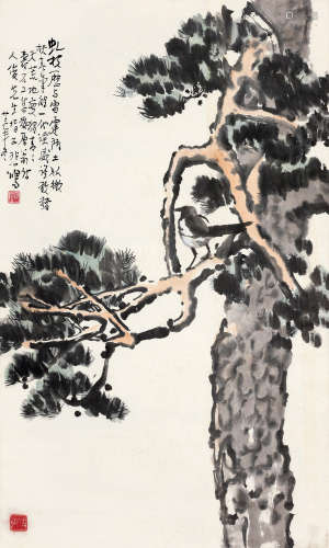 徐悲鸿（1895～1953） 1934年作 虬松喜鹊图 立轴 设色纸本