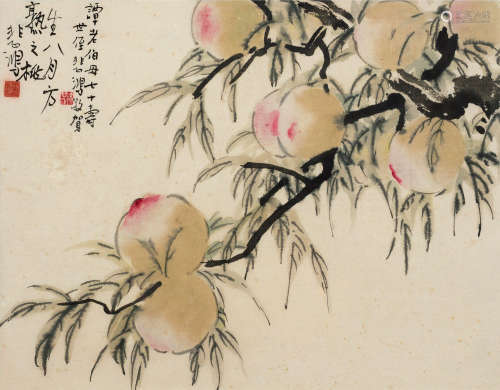徐悲鸿（1895～1953） 桃寿图 镜框 设色纸本