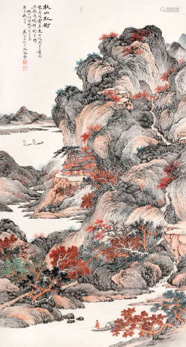 吴琴木（1894～1953） 庚午（1930）年作 秋山红树 立轴 设色纸本