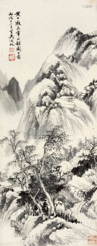 吴湖帆（1894～1968） 丙戌（1946）年作 拟黄大痴笔意图 立轴 水墨纸本