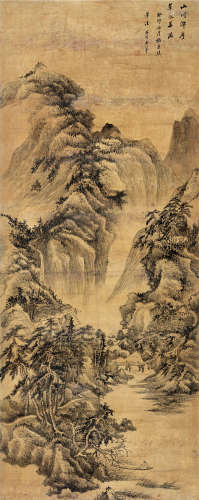 王翚（1632～1717） 癸卯（1663）年作 拟巨然山水 立轴 水墨金笺