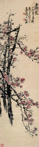 吴昌硕（1844～1927） 丁卯（1927）年作 赤城霞 立轴 设色绫本