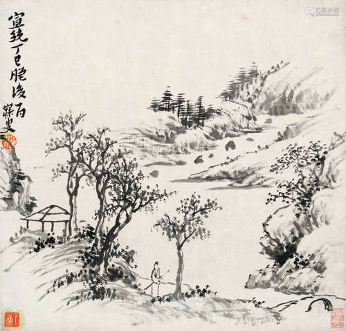 沈曾植（1850～1922） 丁巳（1917）年作 山居图 镜片 水墨纸本