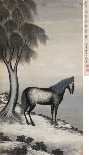 郎世宁（1688～1766） 柳溪骏景图 立轴 设色纸本