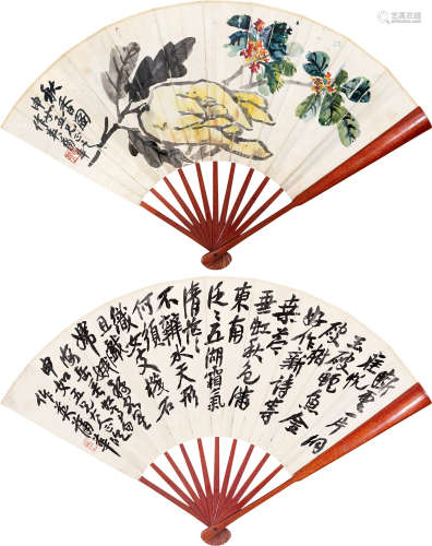 蒲华（1832～1911） 秋香图·行书 成扇 设色纸本