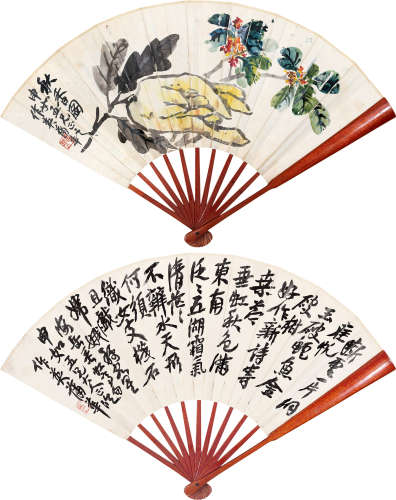 蒲华（1832～1911） 秋香图·行书 成扇 设色纸本