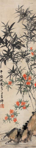 蒲华（1832～1911） 平安迪吉 立轴 设色纸本