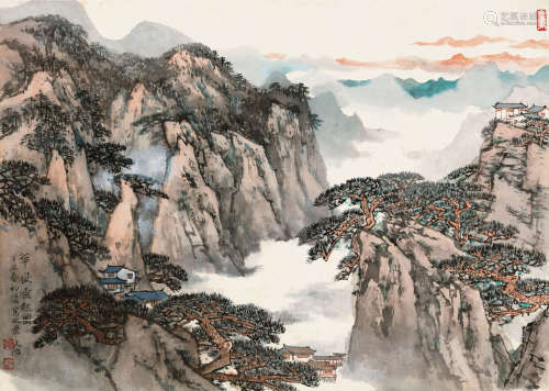 宋文治（1919～1999） 丁丑（1997）年作 华岳云起图 镜片 设色纸本