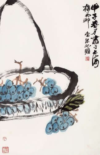 朱屺瞻（1892～1996） 甲子（1984）年作 葡萄 立轴 设色纸本