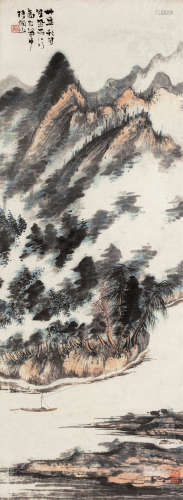 陆俨少（1909～1993） 1941年作 风雨江河图 立轴 设色纸本