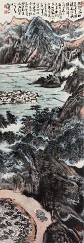 陆俨少（1909～1993） 黟县春田 立轴 设色纸本