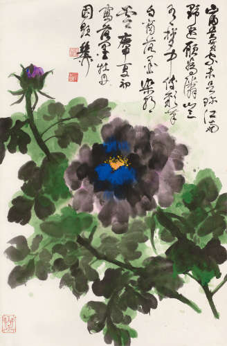 谢稚柳（1910～1997） 庚申（1980）年作 落墨牡丹 立轴 设色纸本