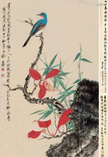 谢稚柳（1910～1997） 甲申（1944）年作 红叶珍禽图 镜片 设色纸本