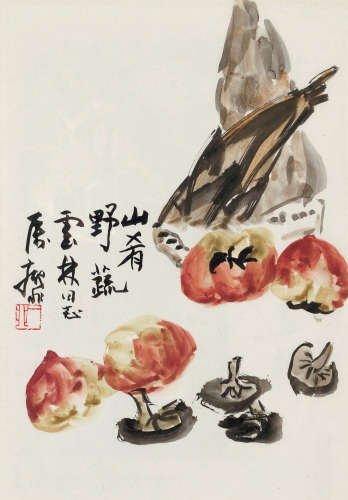 陆抑非（1908～1997） 山珍 镜框 设色纸本
