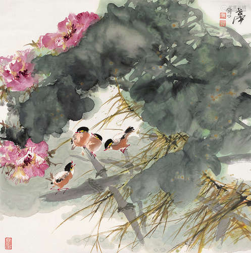 陈世中（b.1944） 鸟语花香 镜片 设色纸本