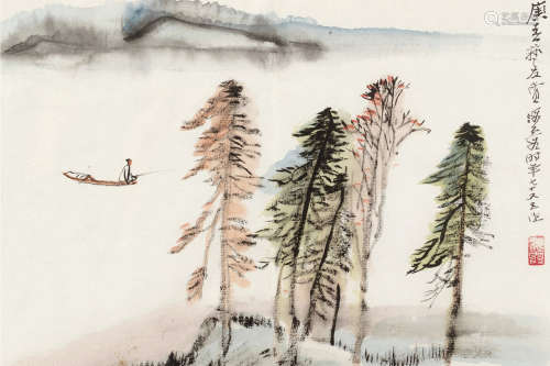 何海霞（1908～1998） 垂钓图 镜片 设色纸本