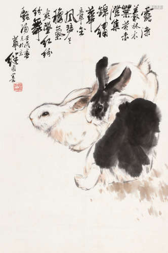 刘继卣（1918～1983） 壬戌（1982）年作 双兔 镜片 设色纸本