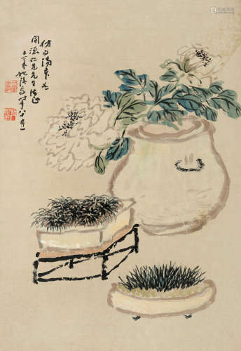 姚琛（1841～1922） 清供 立轴 设色纸本