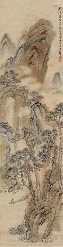 余彤甫（1897～1973） 癸酉（1933）年作 松山云瀑 镜片 设色纸本