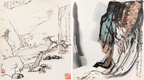何海霞（1908～1998） 1981年作 山水 （二帧） 镜片 设色纸本