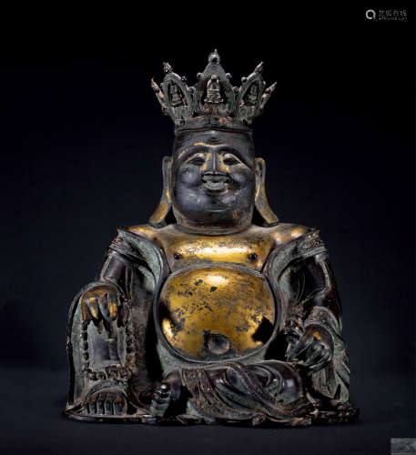 明代 铜鎏金弥勒佛坐像