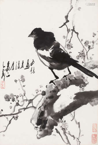 王子武（b.1936） 喜鹊 镜片 水墨纸本