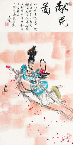 傅小石（1932～2016） 献花图 镜片 设色纸本