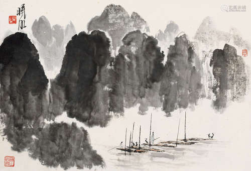 林曦明（b.1925） 桂林山水甲天下 镜片 水墨纸本