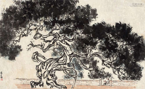 陈大羽（1912～2001） 松院图 镜片 设色纸本