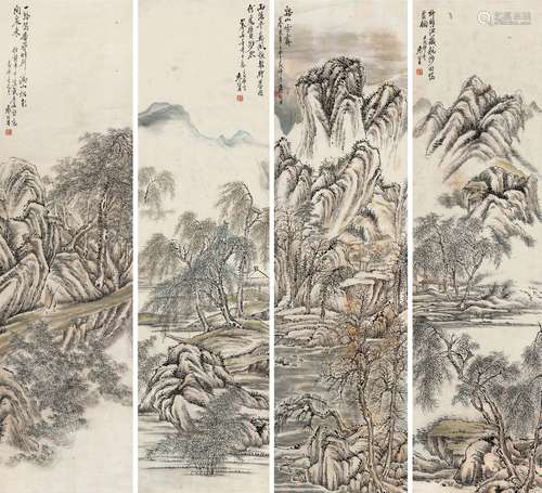 袁培基（1870～1943） 壬戌（1922）年作 四季山水 立轴 设色纸本