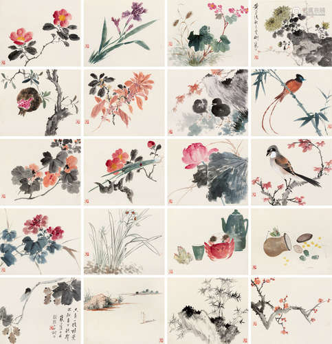 江寒汀（1904～1963） 花卉册 册页 （二十开） 设色纸本