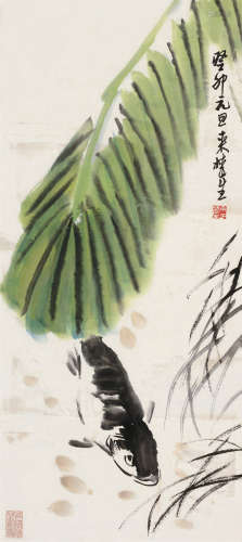 来楚生（1903～1975） 癸卯（1963）年作 蕉荫鱼戏 立轴 设色纸本