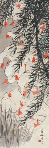 张聿光（1885～1968） 咏鹅图 立轴 设色纸本