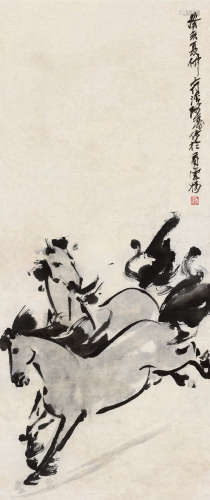潘天寿（1897～1971） 癸亥（1923）年作 双骏 立轴 水墨纸本