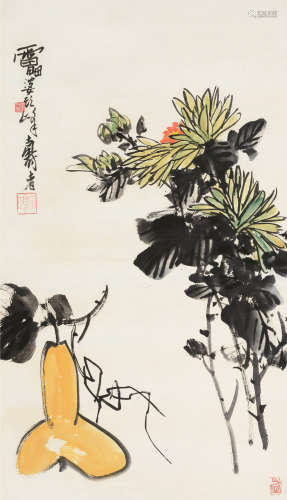 潘天寿（1897～1971） 葫芦秋菊 立轴 设色纸本