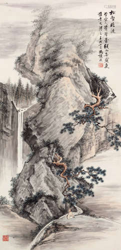 冯超然（1882～1954） 壬戌（1922）年作 松壑临流 立轴 设色纸本