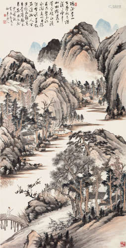 陈半丁（1877～1970） 癸未（1943）年作 隔浦群山 镜片 设色纸本
