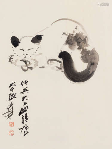 张大千（1899～1983） 猫戏图 镜片 水墨纸本