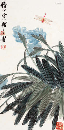 齐白石（1863～1957） 蜻蜓花卉 立轴 设色纸本
