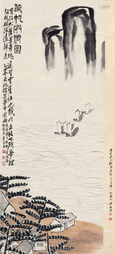 齐白石（1863～1957） 乙丑（1925）年作 延帆破浪 立轴 设色纸本