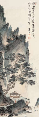 溥儒（1896～1963） 松山云瀑 镜片 设色纸本